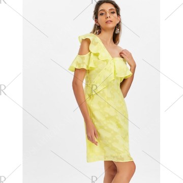 Leaf Pattern Buttoned Casual Dress - Yellow