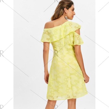 Leaf Pattern Buttoned Casual Dress - Yellow