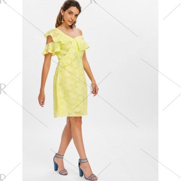 Leaf Pattern Buttoned Casual Dress - Yellow