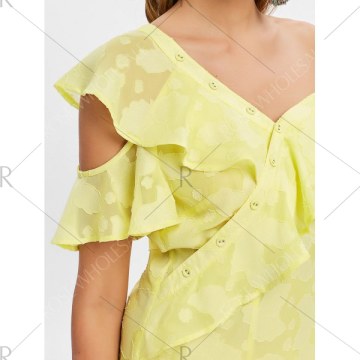 Leaf Pattern Buttoned Casual Dress - Yellow