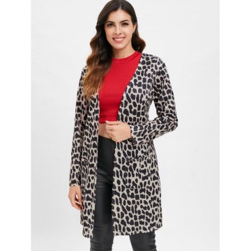 Leopard Longline Coat with Pockets - Leopard