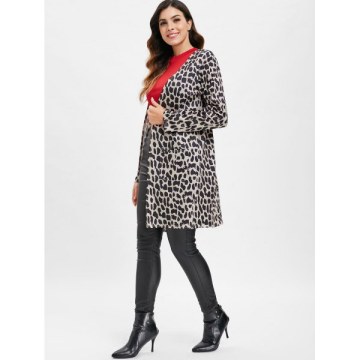 Leopard Longline Coat with Pockets - Leopard