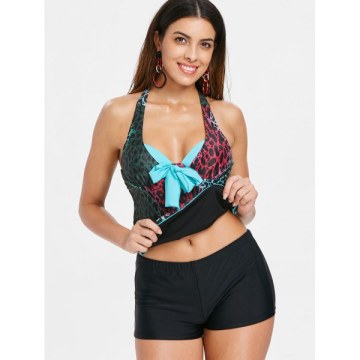 Leopard oulded Tankini Set - Black