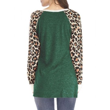Leopard Panel Raglan leeve Twist Top - Jungle Green
