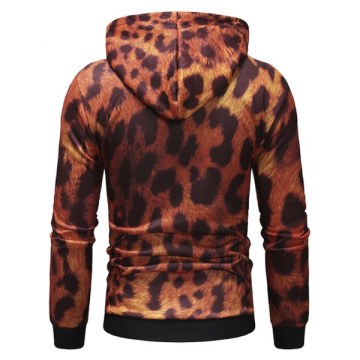 Leopard Print Drawstring Pullover Hoodie - Chocolate