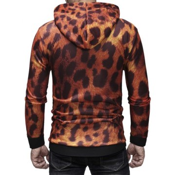 Leopard Print Drawstring Pullover Hoodie - Chocolate