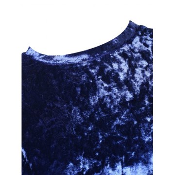 Letter Embroidery Drop Shoulder Velvet Sweatshirt - Blue