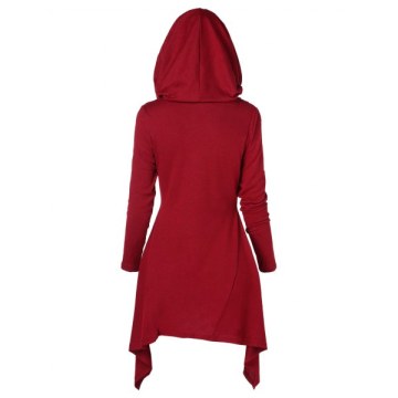 Long Asymmetrical Hooded Knitwear - Red Wine