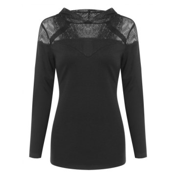 Long Sleeve Breathable Mesh Hooded T-shirt - Black