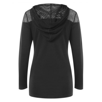 Long Sleeve Breathable Mesh Hooded T-shirt - Black