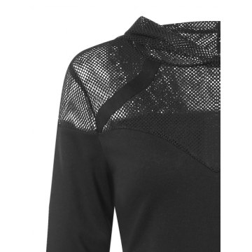 Long Sleeve Breathable Mesh Hooded T-shirt - Black