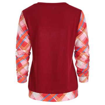 Long Sleeve Checked Panel Top - Red