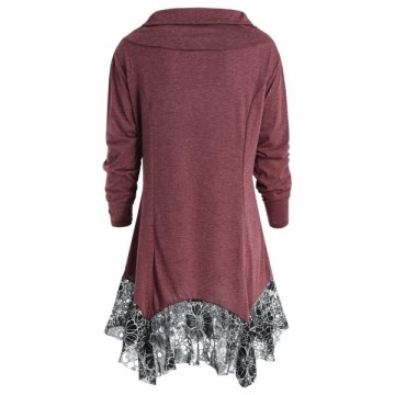 ong Sleeve Cowl Neck Tunic T-shirt - Red Wine