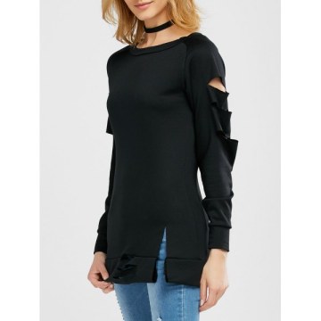 ong Sleeve Cut Out Tee - Black