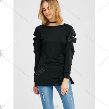 ong Sleeve Cut Out Tee - Black