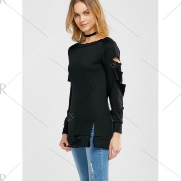 ong Sleeve Cut Out Tee - Black