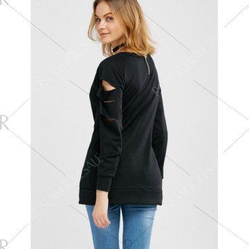 ong Sleeve Cut Out Tee - Black