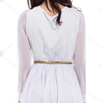 Long Sleeve Deep Plunging V Neck Slit axi Dress - White