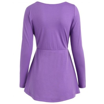 Long leeve Deep V Neck T-shirt - Purple