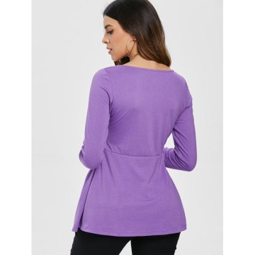 Long leeve Deep V Neck T-shirt - Purple