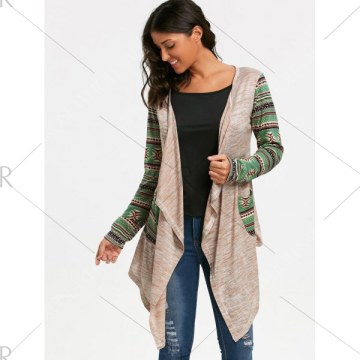 Long leeve Geometric Print Draped Cardigan - Off-white
