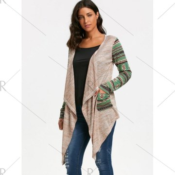 Long leeve Geometric Print Draped Cardigan - Off-white