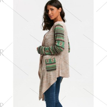 Long leeve Geometric Print Draped Cardigan - Off-white