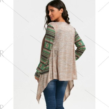 Long leeve Geometric Print Draped Cardigan - Off-white