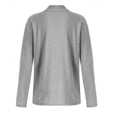 Long Sleeve High Collar Cut Out Tee - Gray Cloud