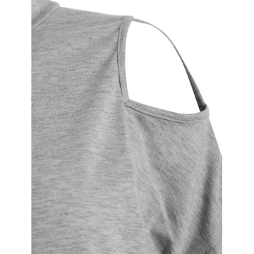 Long Sleeve High Collar Cut Out Tee - Gray Cloud
