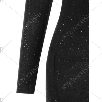 ong Sleeve High Slit Club Dress - Black