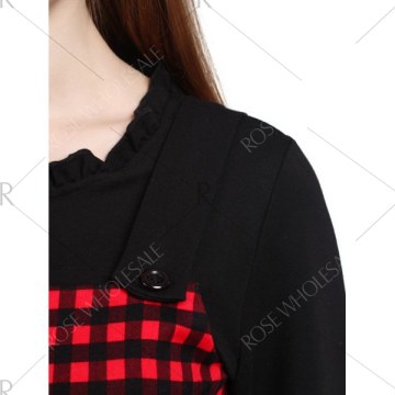 Long Sleeve Knee Length Plaid Dress - Red
