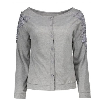 ong Sleeve ace Embellished T-Shirt - Gray