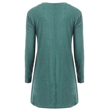 Long Sleeve Lace Panel Tee shirt - Greenish Blue