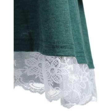 Long Sleeve Lace Panel Tee shirt - Greenish Blue