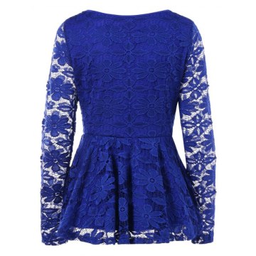 Long Sleeve Lace Skirted Blouse - Royal Blue