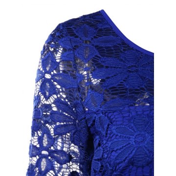 Long Sleeve Lace Skirted Blouse - Royal Blue