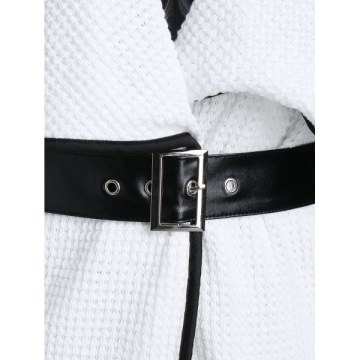 Long Sleeve Lapel Two Tone Jacket with Belt - Black