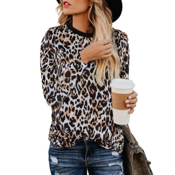Long leeve Leopard Casual T-shirt - Black
