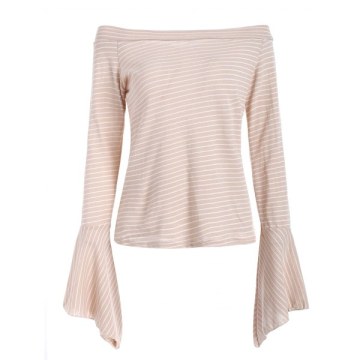 ong Sleeve Off The Shoulder Striped Blouse - Apricot