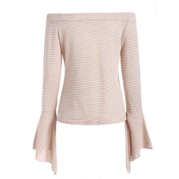 ong Sleeve Off The Shoulder Striped Blouse - Apricot