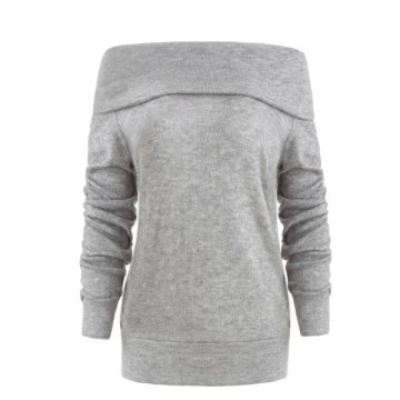 Long Sleeve Off The Shoulder Sweater - Light Gray