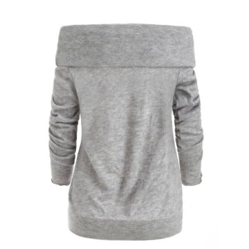 Long Sleeve Off The Shoulder Sweater - Light Gray