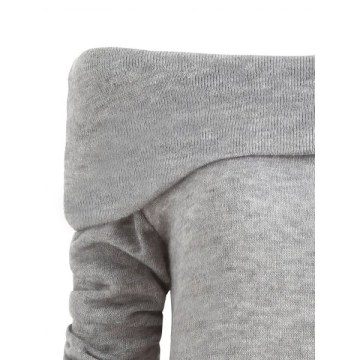 Long Sleeve Off The Shoulder Sweater - Light Gray