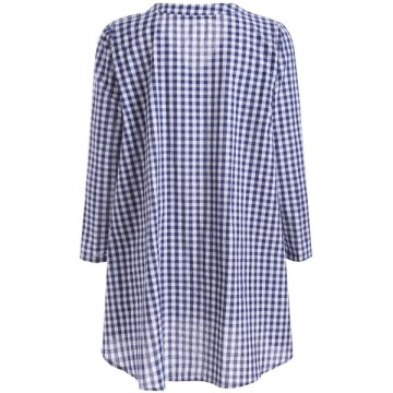 Long leeve Plaid Tunic Dress - Purplishblue   White