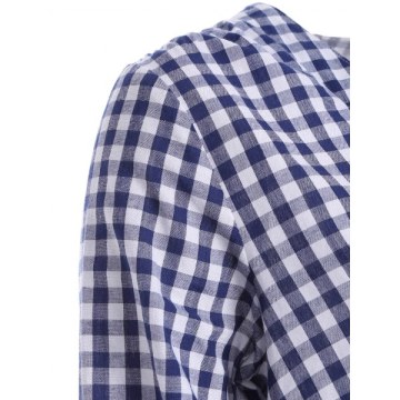 Long leeve Plaid Tunic Dress - Purplishblue   White