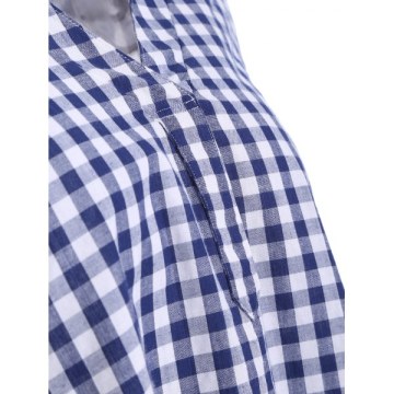 Long leeve Plaid Tunic Dress - Purplishblue   White