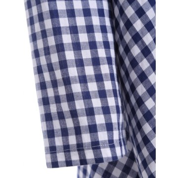 Long leeve Plaid Tunic Dress - Purplishblue   White