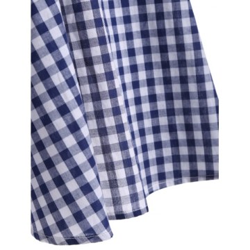 Long leeve Plaid Tunic Dress - Purplishblue   White