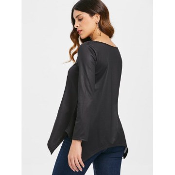 Long leeve keleton Print T-shirt - Black